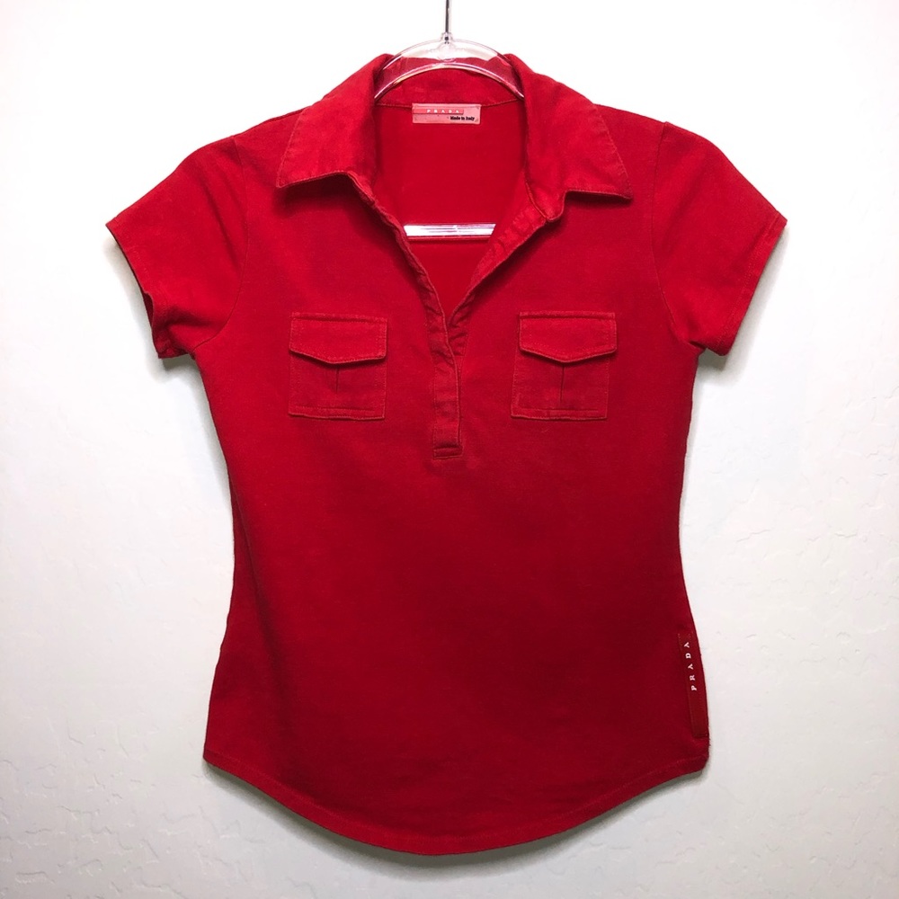 Prada Red Short Sleeve Polo Top C1
